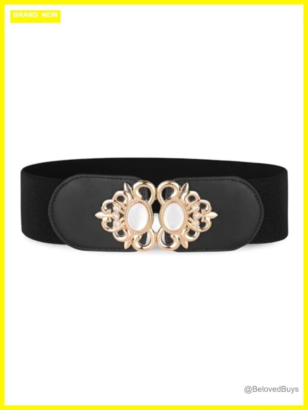 Ornate Interlock Belt with Faux Leather Centerpiece